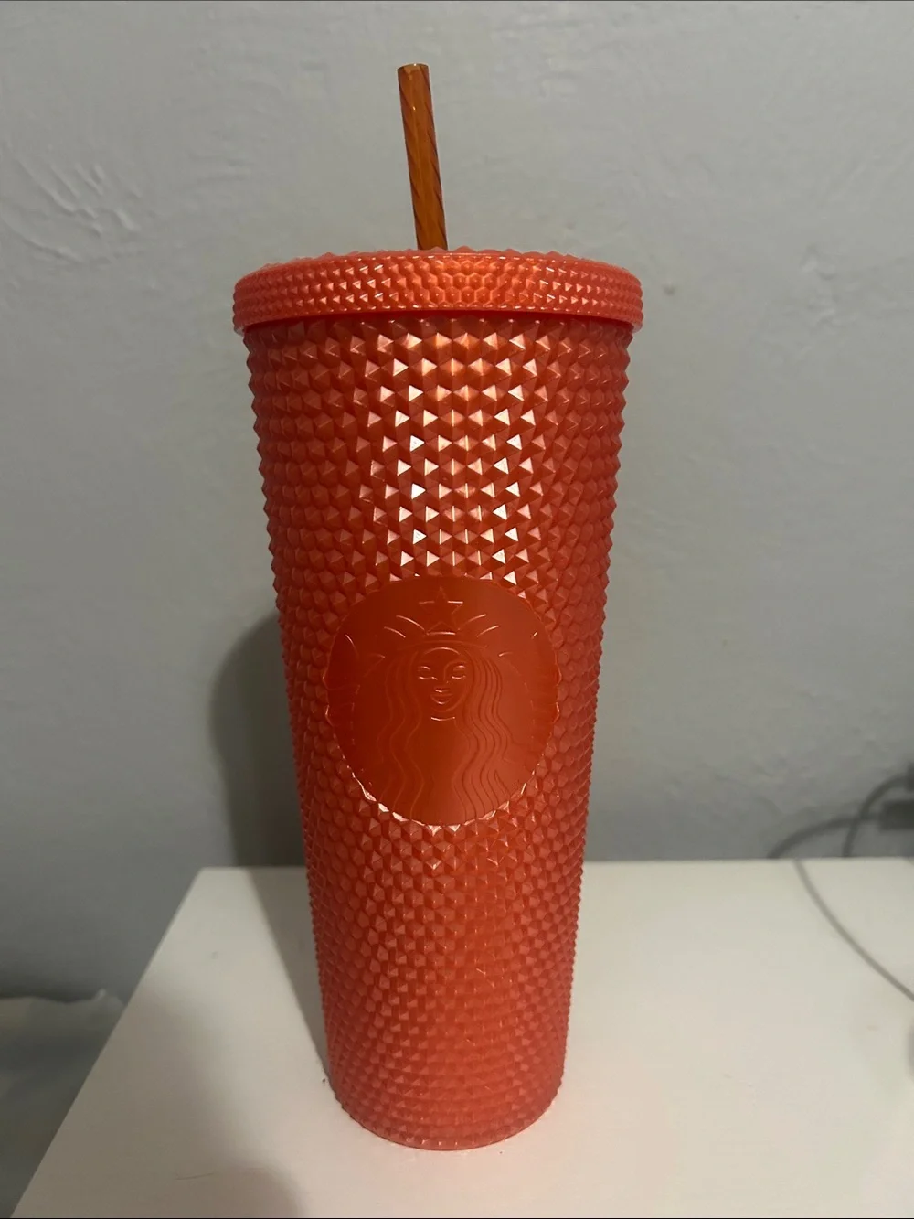 Starbucks Orange Studded Tumbler with Matching Lid and Straw